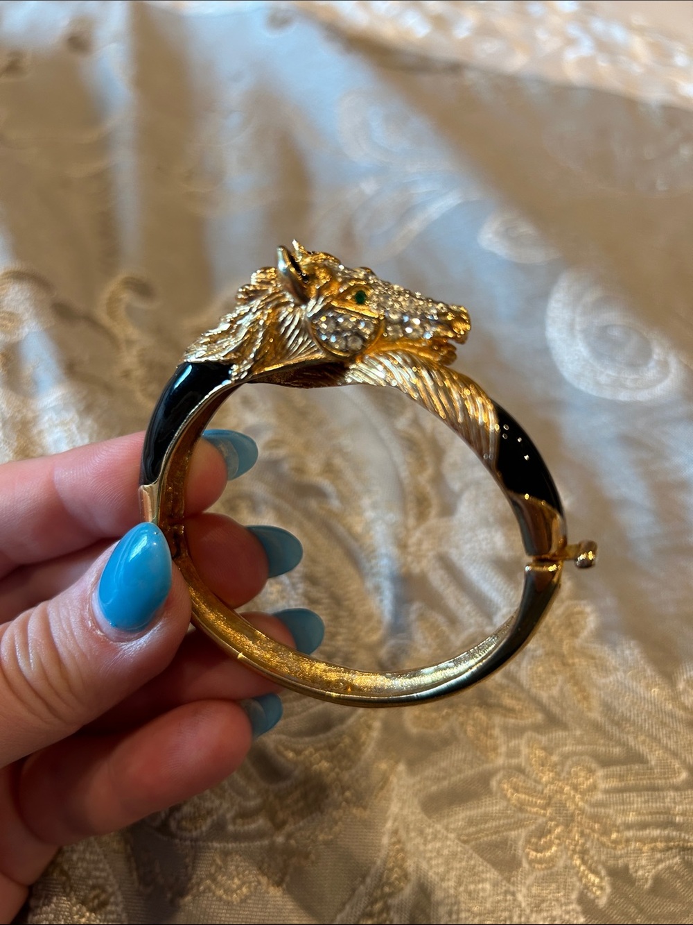 Black Enamel Rhinestone Horse Bangle